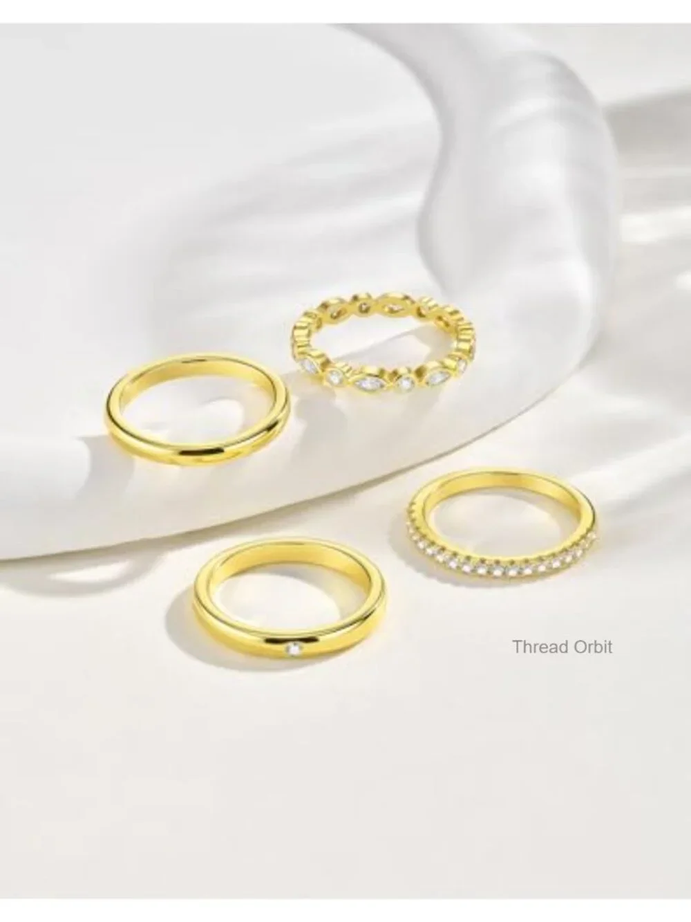 4-Piece Stackable Rings Set - Gold Plated Cubic Zirconia, Minimalist Everyday